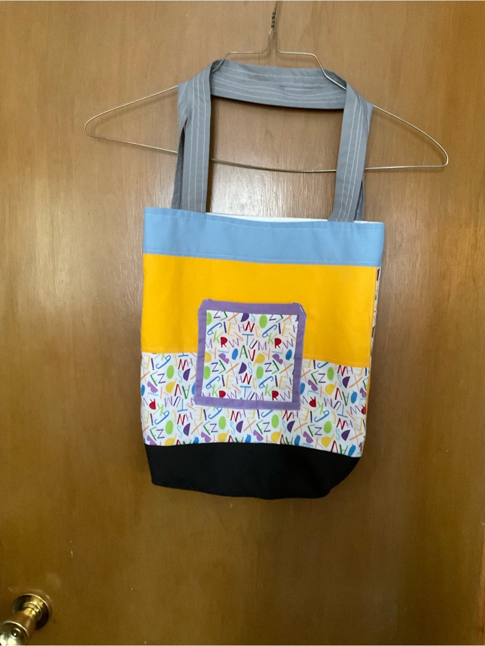 Bright Yellow & Light Blue Alphabet Pocket Tote
